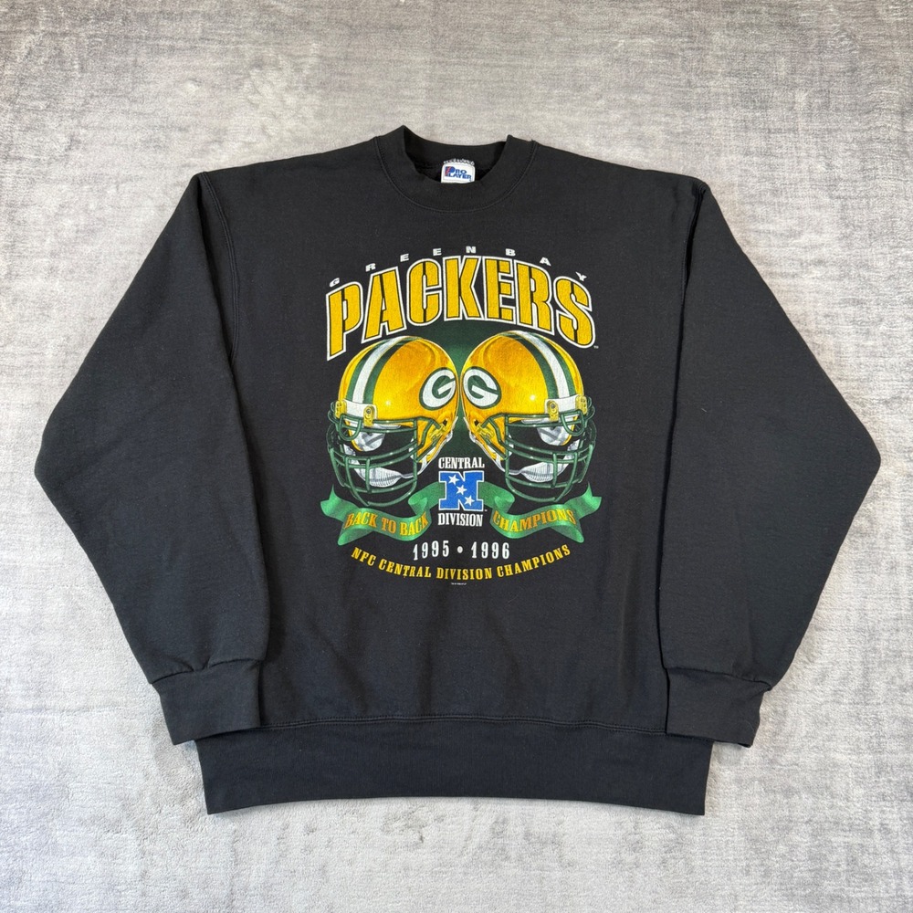Green Bay Packers Sweatshirt Men XL Black Vintage 1996 NFC Champions Crewneck